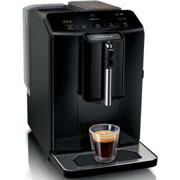 Espressor automat Bosch VeroCafe TIE20129, 15 bari, 1,4 l, rasnita ceramica, dispozitiv spumare lapte MilkMagic Pro, sistem SensoFlow (Negru)