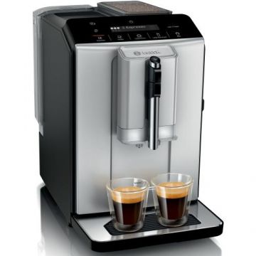 Espressor automat Bosch VeroCafe TIE20301, 15 bari, 1,4 l, rasnita ceramica, dispozitiv spumare lapte MilkMagic Pro, sistem SensoFlow, Argintiu