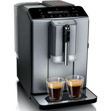 Espressor automat Bosch VeroCafe TIE20504, 1300 W, 15 bari, 1,4 l, rasnita ceramica, dispozitiv spumare lapte MilkMagic Pro, sistem SensoFlow (Argintiu)