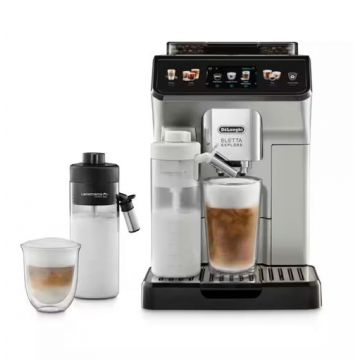 Espressor automat De'Longhi ECAM 450.55.S Eletta Explore, 1450 W, 1.8 l, 19 bar, Recipient boabe 300 g, Ecran TFT Tactil 3.5inch, Tehnologie LatteCrema Hot si LatteCrema Cool, 25 de bauturi (Argintiu)