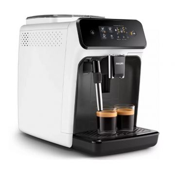 Espressor Automat Philips EP1223/00 Seria 1200 1500W 15bar Sistem Clasic De Spumare, 2 Bauturi Rasnita Ceramica, Alb