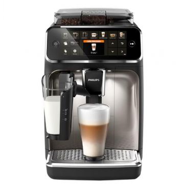 Espressor automat Philips LatteGo Seria 5400 EP5447/90, 1.8l, 1500W, 15 bar, Ecran Tactil TFT, 4 profiluri utilizator, 12 trepte macinare (Negru/Argintiu)