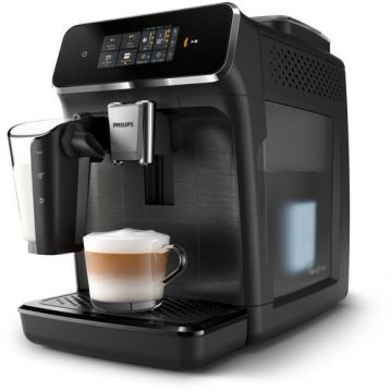 Espressor automat Philips seria 2300 EP2330/10, LatteGO, 4 tipuri de bauturi, ecran tactil intuitiv, Tehnologie noua SilentBrew, Aplicatie HomeID, rasnita ceramica (Negru mat)