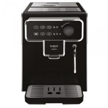 Espressor automat Samus Automatico, 1350W, 2.2L, 7 optiuni cafea, Preincalzire cesti, Rasnita 300g, 15 bari (Negru/Argintiu)