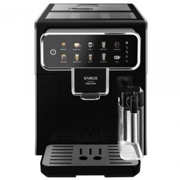 Espressor Automat Samus PERFECTION, 1350 W, 15 Bari, 7 optiuni de cafea, Rezervor de apa detasabil 2.2 L, Capacitate rasnita 300 g, Rezervor lapte 300 ml (Negru)