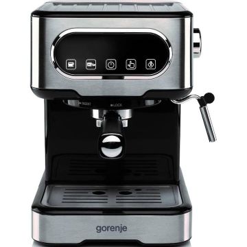 Espressor cafea, Gorenje ESCM15DBK, 1100W, Rezervor de apa 1.5L, 15 bar, Negru/Argintiu