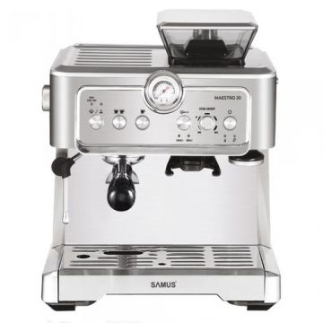 Espressor Samus MAESTRO 20, 1350 W, 20 Bari, Rezervor de apa detasabil 2.3 L, Filtru dublu inoxidabil (Argintiu)