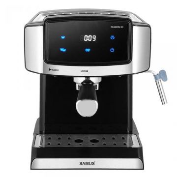 Espressor Samus Passion 20, 850 W, Presiune abur 20 bari, Touch Control, Rezervor apa 1500 ml, Filtru detasabil din inox, Duza capuccino (Negru/Inox)