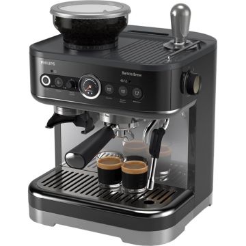 Espressor semi-automat Philips Barista Brew PSA3218/10, 15 bar, Spumare manuala lapte, Rasnita incorporata, Negru