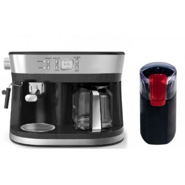 Pachet Espressor 2 in 1 Delicia Combi Inox 15bari + Rasnita Cafea Studio Casa CG9101B18 Miss Crush 150W Lame Inox Negru/Rosu