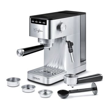 Polti Coffea P10S espressor de cafea pentru espresso si cappuccino, compatibila cu cafea macinata si capsule E.S.E. de 44 mm, Steamymilk pentru spumarea laptelui, rezervor detasabil de 1,3 l, 1450 W,