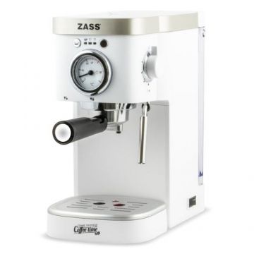 Espressor de cafea manual Zass ZEM 08, 1100 W, 20 bari, Rezervor 1.2 l (Alb)