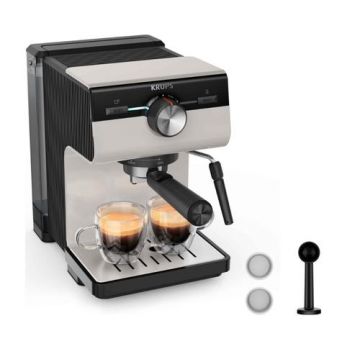 Espressor manual Krups Authentic C40 XP381B10, 15 bari, rezervor apa detasabil 2 L, duza spumare lapte, functie apa fierbinte, oprire automata (Gri)