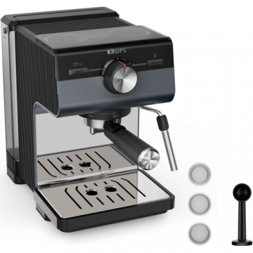 Espressor manual Krups Authentic+ C80 XP384G10, 15 bari, rezervor apa detasabil 2 L, duza spumare lapte, functie apa fierbinte, compatibilitate paduri ESE, oprire automata (Negru)