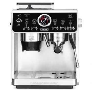 Espressor semi-automat ZASS PROLINE ZEM 11, 2800 W, 2.7 l, 20 bari, Afisaj LED, Tehnologie PiD+NTC pentru reglare si monitorizare temperatura, Rasnita incorporata cu 30 setari (Negru/Inox)