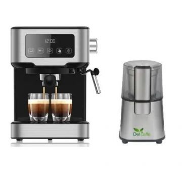 Pachet Espressor Cu Cappucino One Touch, Studio Casa, 1100W, 1,5 L, 15 Bari + Rasnita cafea Grind Master, Del Caffe (Inox)